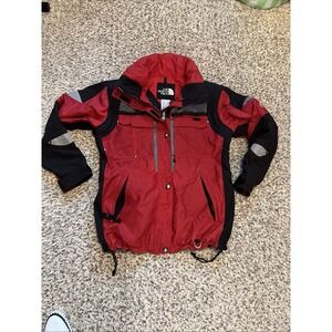 The North Face Mountain Guide Parka Jacket Women's Sz 8 Hidden Hoodie Red Black